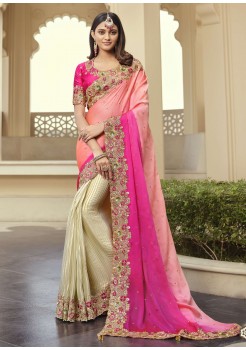 Pink & Cream Satin  Saree